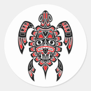 Red and Black Haida Spirit Sea Turtle Classic Round Sticker