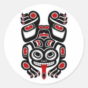 Red and Black Haida Spirit Tree Frog Classic Round Sticker