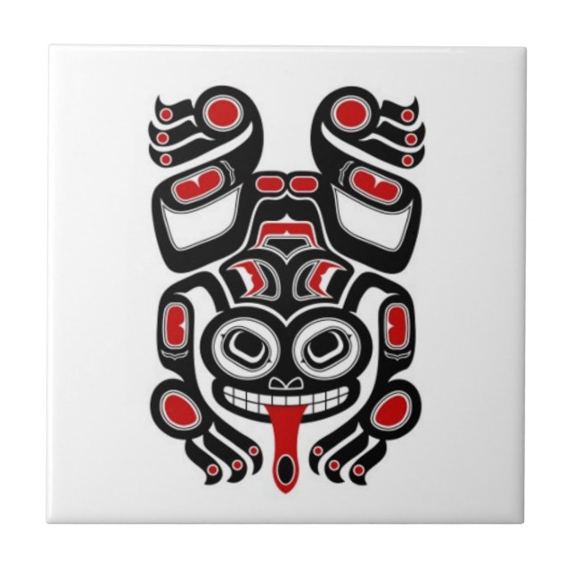 Red and Black Haida Spirit Tree Frog Tile (Front)