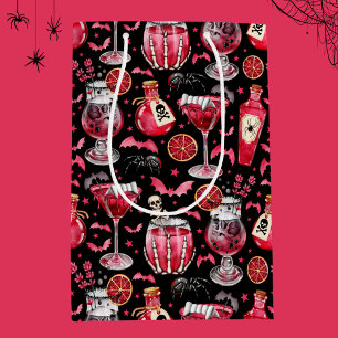 Red and Black Halloween Cocktails and Potions Medium Gift Bag