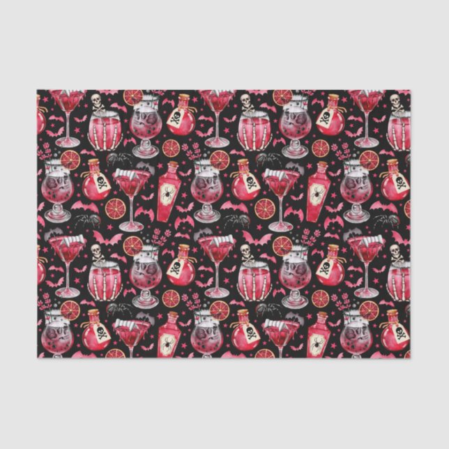 Red and Black Halloween Cocktails and Potions Tissue Paper (Front)