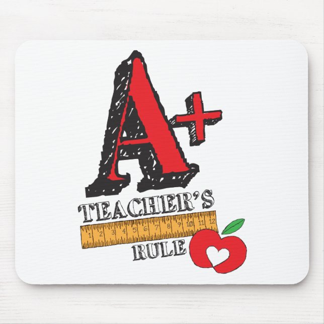 Red and Black Hand Drawn A Plus Teachers Rule Mouse Pad (Front)