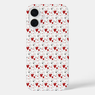 Red and Black Hand Drawn Doodle Hearts iPhone 16 Case