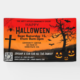red and black happy Halloween Banner qr code