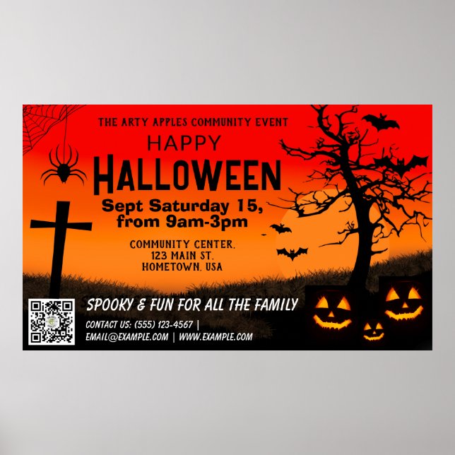 red and black happy Halloween Banner qr code Poster (Front)