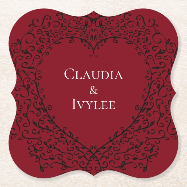 Red and Black Heart Gothic Wedding Coasters (Front)