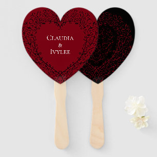 Red and Black Heart Gothic Wedding Fans