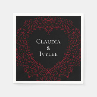 Red and Black Heart Gothic Wedding Napkins