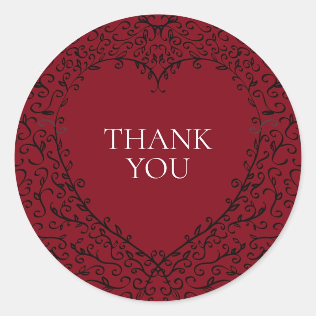 Red and Black Heart Gothic Wedding Stickers (Front)