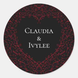 Red and Black Heart Gothic Wedding Stickers