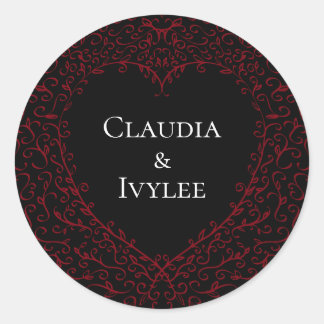 Red and Black Heart Gothic Wedding Stickers