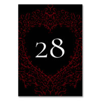Red and Black Heart Gothic Wedding Table Number