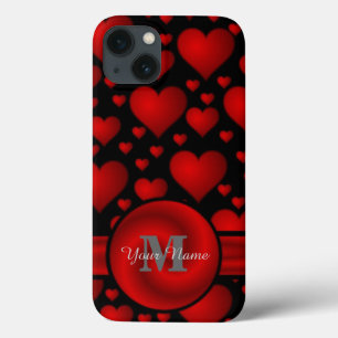 Red and black heart pattern personalized iPhone 13 case