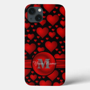 Red and black heart pattern personalized iPhone 13 case