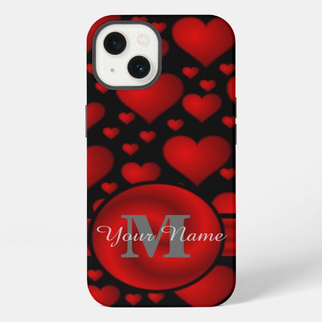 Red and  black heart pattern personalized iPhone case (Back)