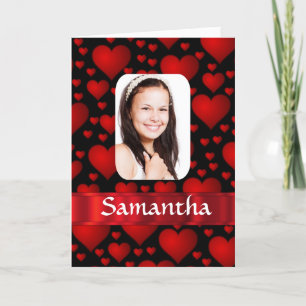 Red and black heart personalized photo card