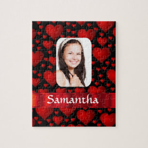 Red and black heart personalized photo jigsaw puzzle