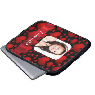 Red and black heart personalized photo laptop sleeve