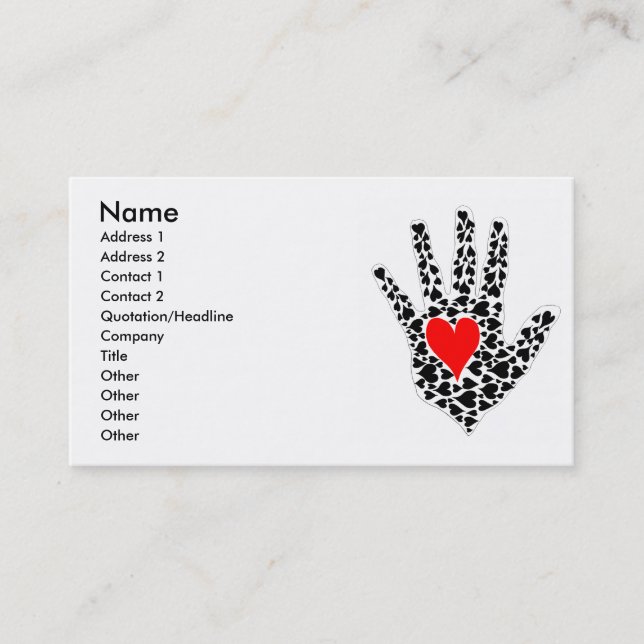 Red and black hearts hand outline business card (Front)