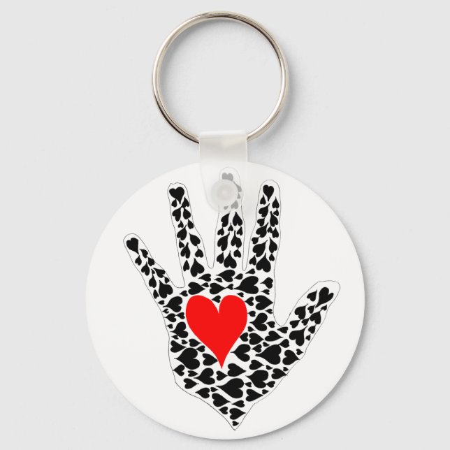 Red and black hearts hand outline keychain (Front)