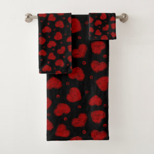 Red and Black Hearts pattern Bath Towel Set