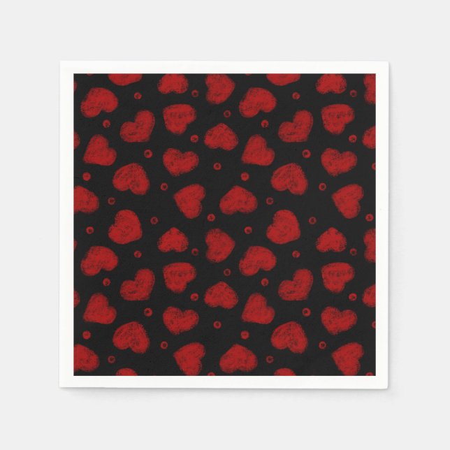 Red and Black Hearts pattern Napkin (Front)