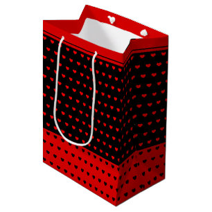 Red and Black Hearts Pattern, Stylish Medium Gift Bag