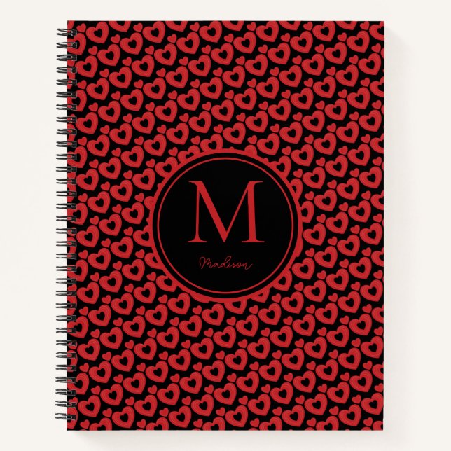 Red And Black Hearts Personalized  Notebook (Front)