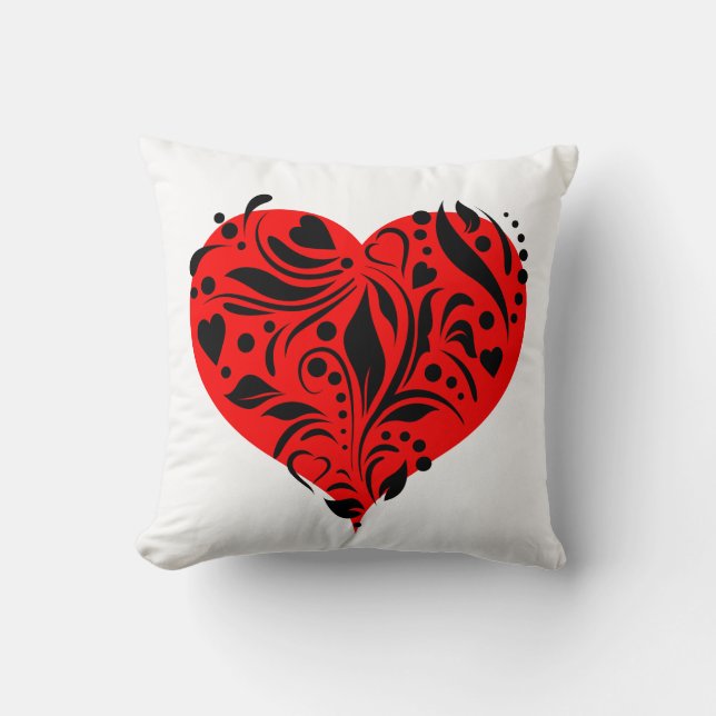 Red And Black Hearts Throw Pillow (Front)