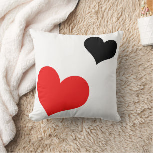 Red and black hearts throw pillow