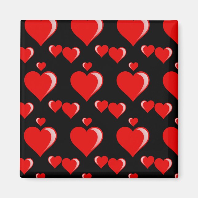 Red and Black Hearts Valentine's Day Pattern Magnet (Front)