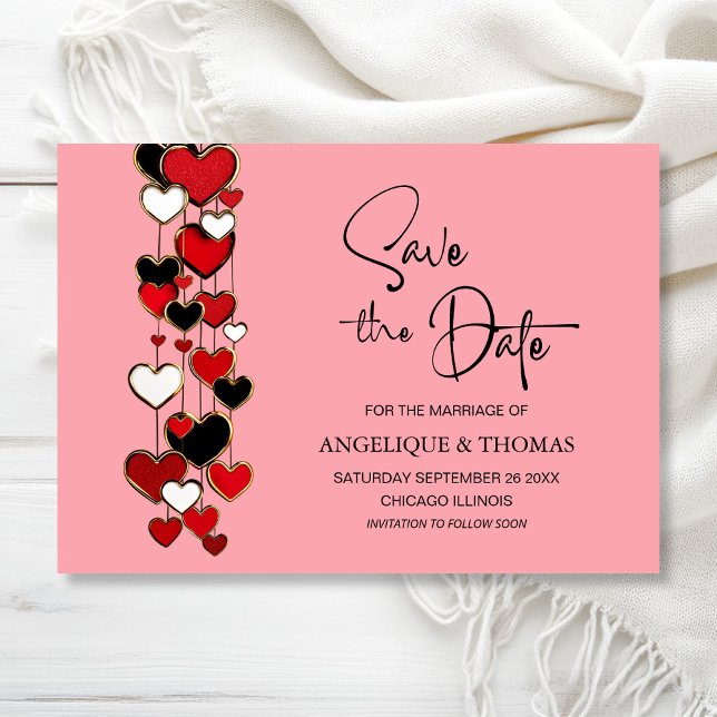 Red and Black Hearts Wedding Save the Date (Créateur téléchargé)