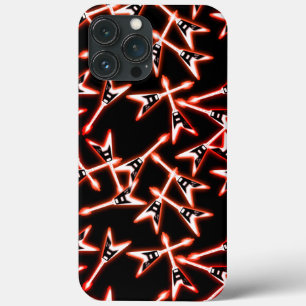 Red and Black Heavy Metal Electric Guitar Pattern iPhone 13 Pro Max Case