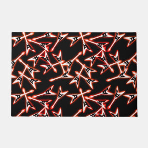 Red and Black Heavy Metal Electric Guitar Pattern Doormat