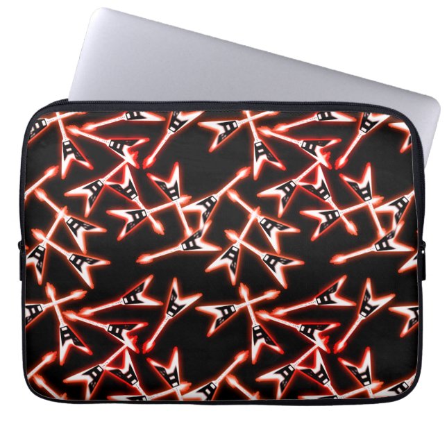 Red and Black Heavy Metal Electric Guitar Pattern Laptop Sleeve (Front)