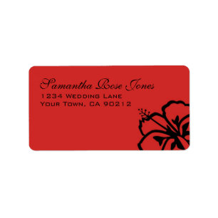 Red and Black Hibiscus Flowers Custom Address Label