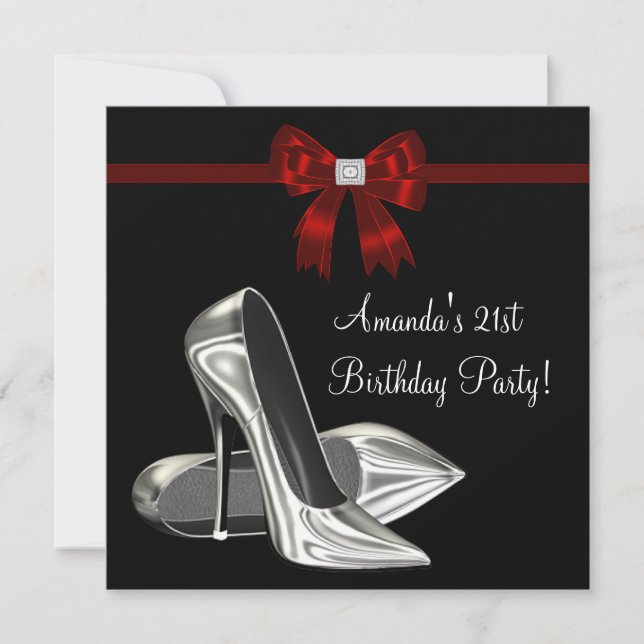 Red and Black High Heels Womans Birthday Invitation (Front)