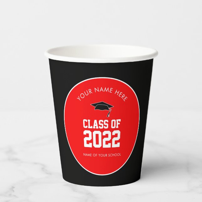Red and Black High School Graduation Custom Paper Cups (Back)