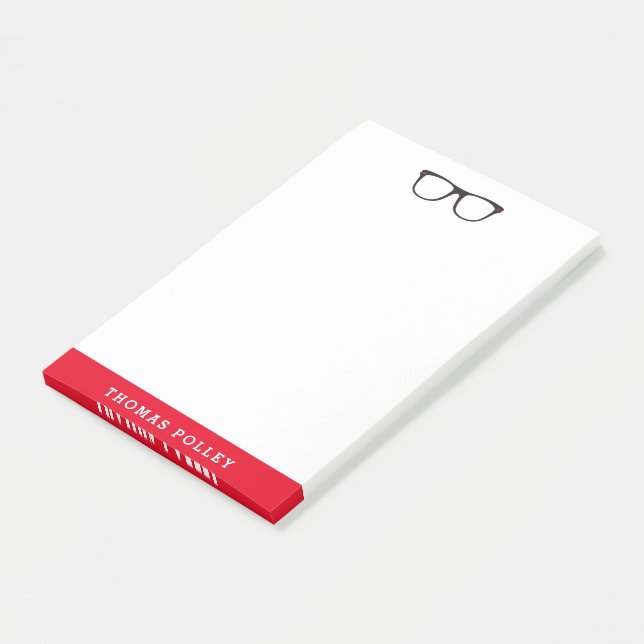 Red and Black Hipster Glasses Personalized Notepad (Angled)