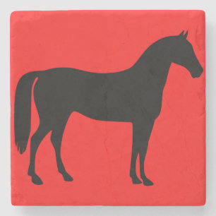 Red and Black Horse Silhouette Stone Coaster