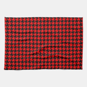 Red and Black Houndstooth Check Kitchen Towel