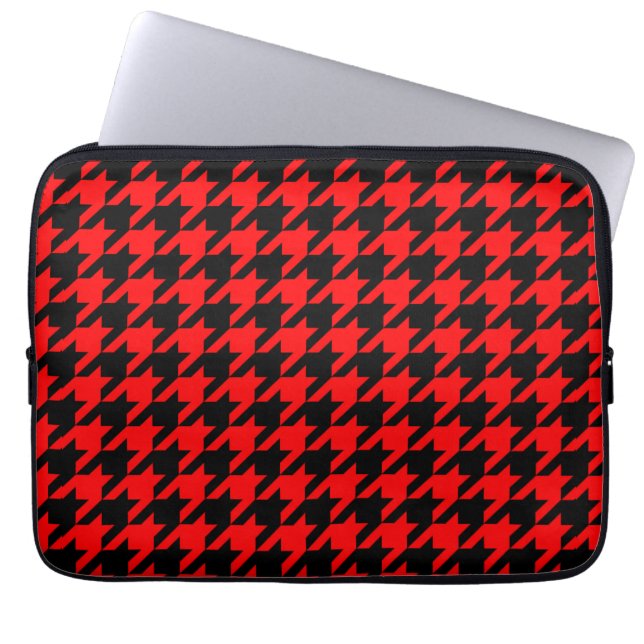 Red and Black Houndstooth Check Laptop Sleeve (Front)