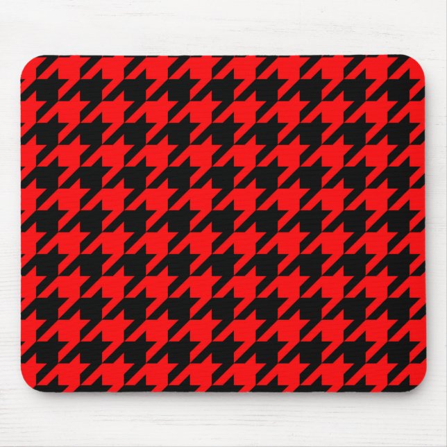 Red and Black Houndstooth Check Mouse Pad (Front)