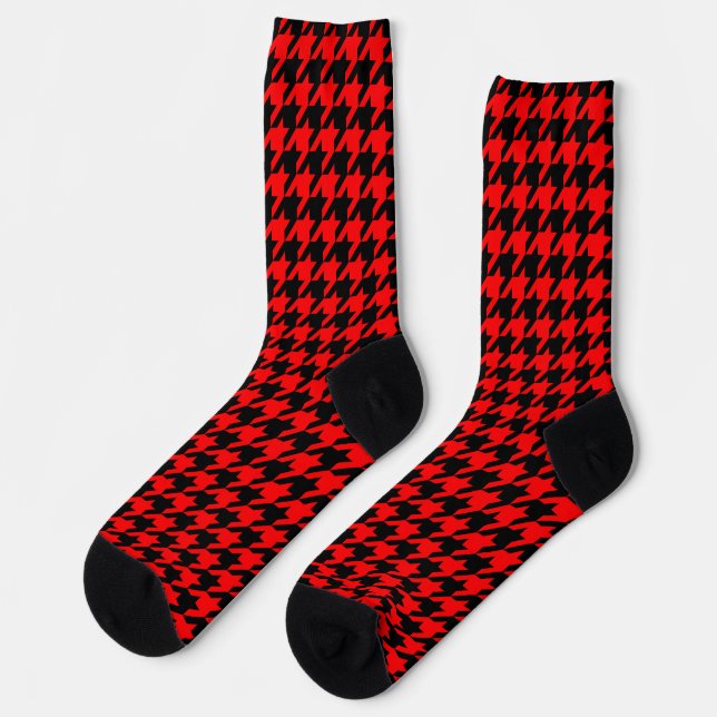 Red and Black Houndstooth Check Socks (Left)