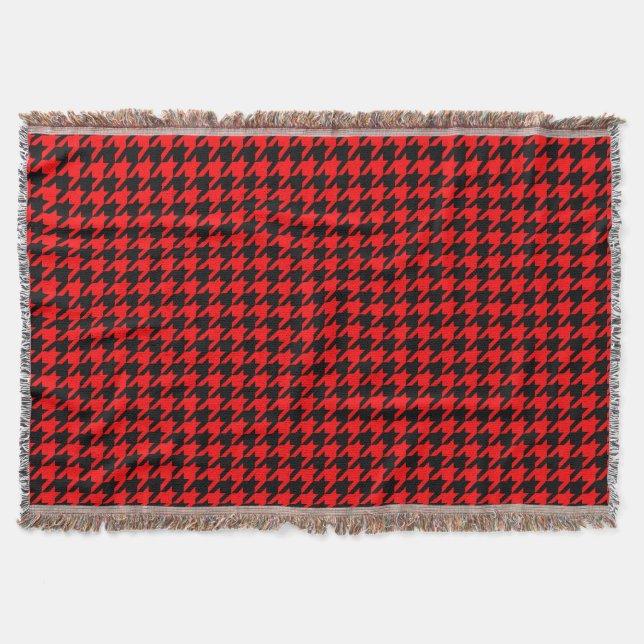 Red and Black Houndstooth Check Throw Blanket (Front)