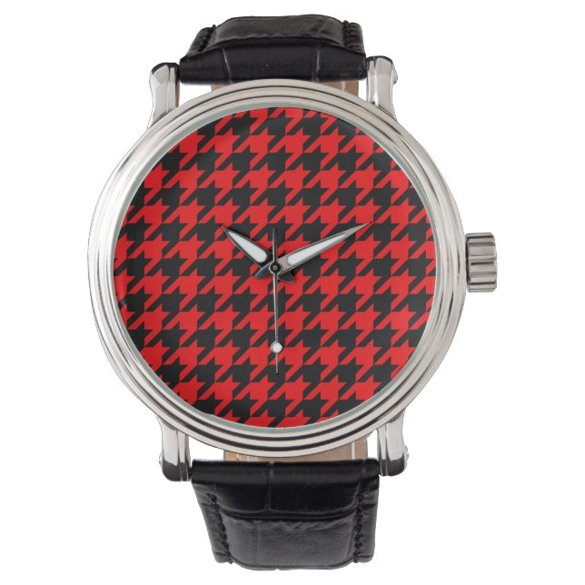 Red and Black Houndstooth Check Watch (Front)