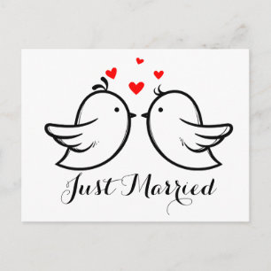 Red And Black Just Married Lovebirds Wedding Party Invitation Postcard