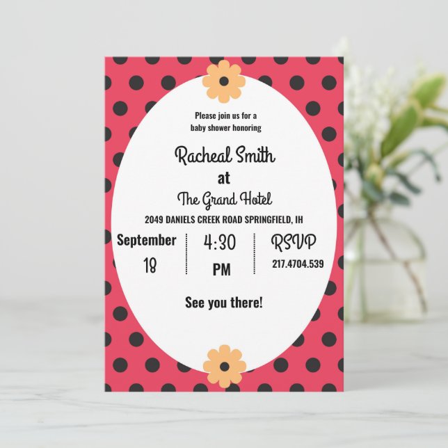 Red and black lady bug baby shower invitation (Standing Front)