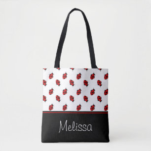 Red and Black Lady Bugs   Personalized Tote Bag