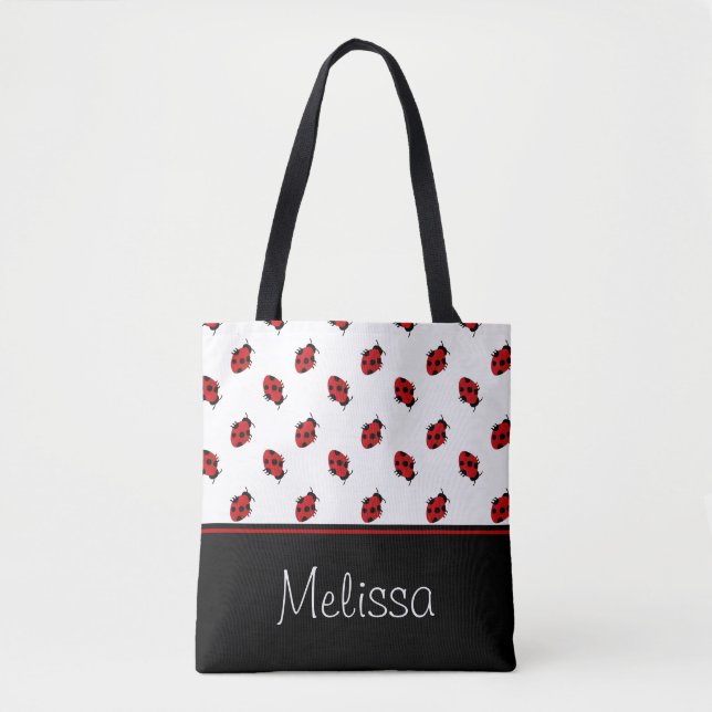 Red and Black Lady Bugs | Personalized Tote Bag (Front)